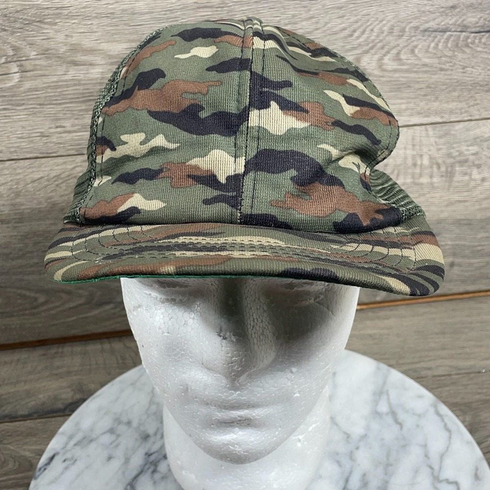 VTG Camo Hat Cap Green Army Camo Trucker Snapback Park Avenue USA Made 80s 90s